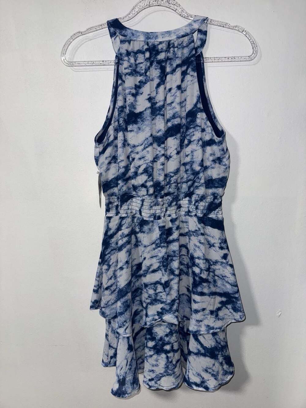 NWT Altar'd State Blue Tie-Dye Halter Neck Tiered Mini Dress